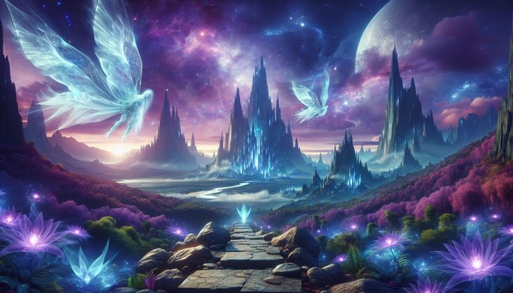 Fantasy book cover with mystical landscape