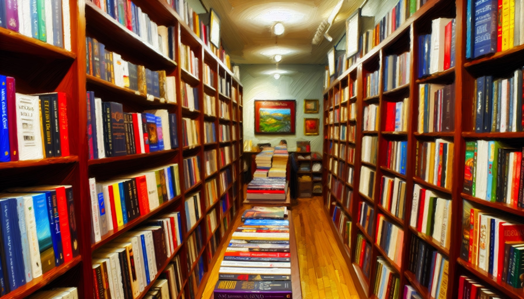 Diverse selection of books on shelves in a bookstore